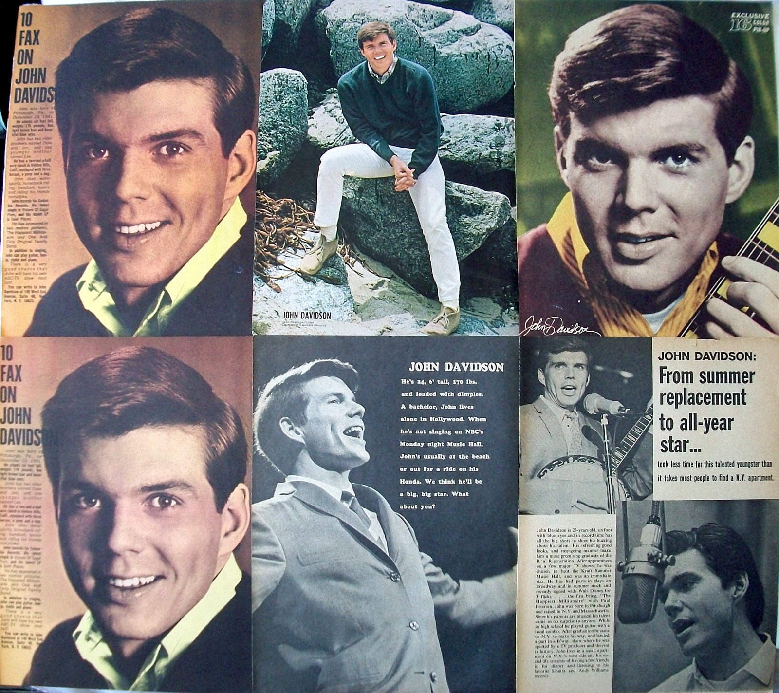 JOHN DAVIDSON ~ 24 Vintage Color, B&amp;W Clippings, Articles, PIN-UPS frm 1... - $6.67
