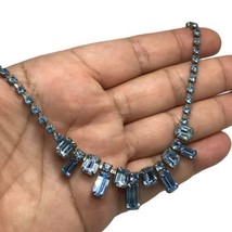 Vintage Weiss Signed Light &amp; Dark Blue Rhinestone Necklace 15.5” - £100.24 GBP