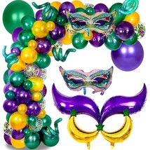 114 Pcs Mardi Gras Balloons Party Decoration Large Sized Mardi Gras Mask Foil Ba - £22.37 GBP