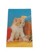 Postcard Striped Kitten With Ribbon Yarn Basket Purr Chrome Posted 1964 - €4,14 EUR