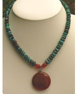 Adjustable Graduated Turquoise Rondelle and Carnelian Buddha Necklace - $116.25 CAD