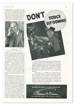 Print Ad Thomas Edison Battery Don&#39;t Force Sit-Downs 1937 3/4-Page Advertisement - £7.63 GBP