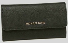 NWB Michael Kors Large Trifold Black Leather Gold 35S8GTVF7L $298 Gift Bag FS - £73.21 GBP