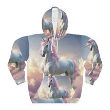 Unicorn &amp; Rainbow Artwork - Whimsical Pastel Design Unisex Pullover Hood... - $137.63+