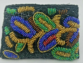 Vintage Brightly Colored Hand Beaded Satin Lined Coin Purse 4.5&quot; x 3.5&quot; PB73 - £11.79 GBP