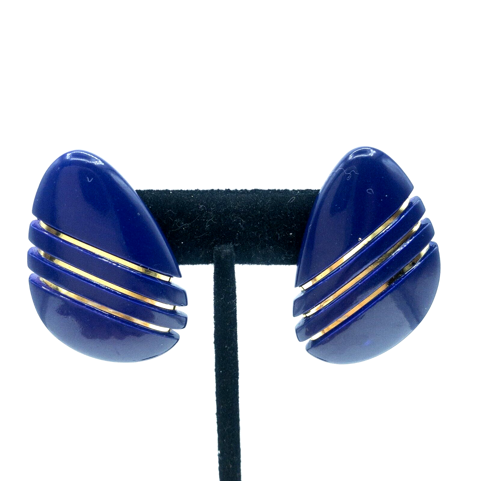 Purple Bean Triangle Shape Pierced Earrings Goldtone Stripes 80s 90s Style - $1.00
