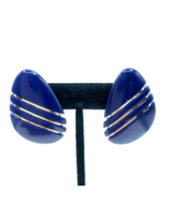 Purple Bean Triangle Shape Pierced Earrings Goldtone Stripes 80s 90s Style - $1.36 CAD