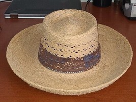 Sun Hat Adult Size 7¼  Beige with Cloth Band Genuine Leather Brow Band - £17.29 GBP