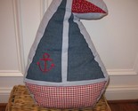 PEM America SAILBOAT Chambray Patchwork Denim gingham Kids Deco Pillow NWT - £21.86 GBP