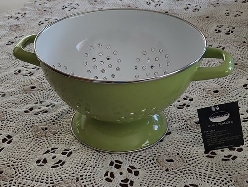 Reston Lloyd™ ~ 3 Quart ~ Enamel on Steel ~ Two-Toned ~ Lime & White Colander Item image 7