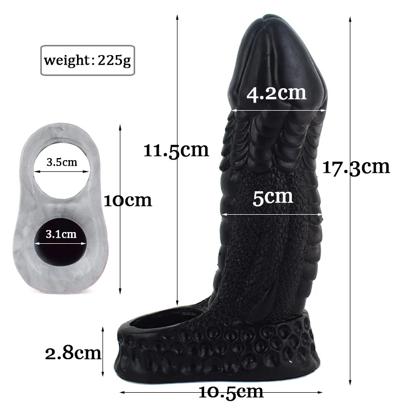 Ath silicone penis extender sleeve dragon texture vagina stimulate sensation ball strap thumb200