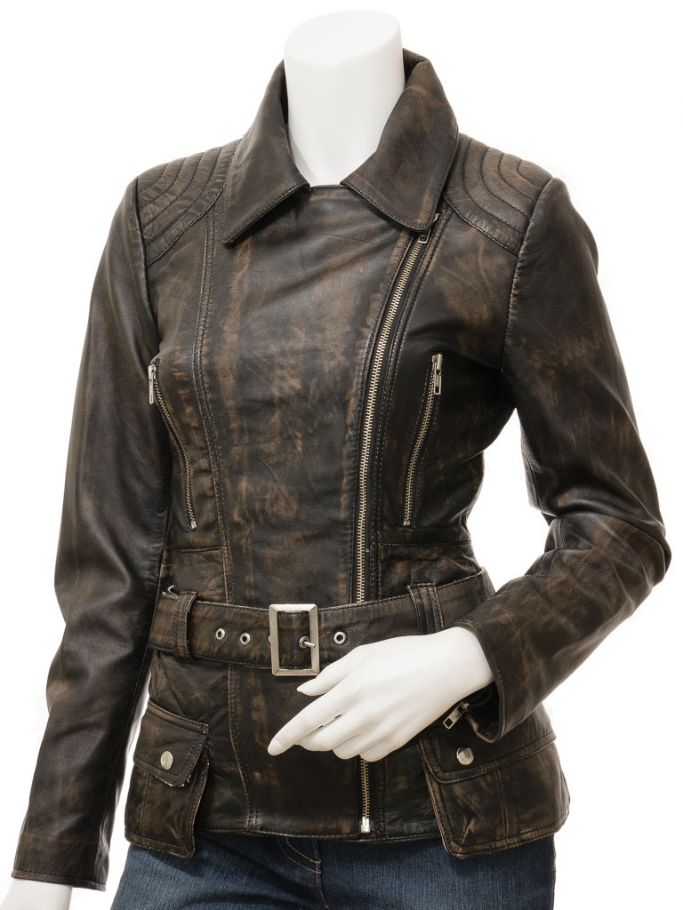 LE Women Vintage Biker Leather Jacket Simi