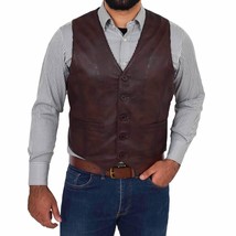 DR135 Men&#39;s Classic Waistcoat Leather Brown - £68.67 GBP