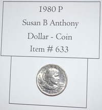 1980 P, Susan B Anthony Dollar Coin, # 633, vintage coins - $13.05