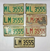 1973 1974 1978 Illinois License Plate Sets ML 3555 &amp; LM 3555 Seven Plates - £38.29 GBP