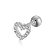 Cubic Zirconia & Silver-Plated Open Heart Barbell Stud Earring - £9.43 GBP