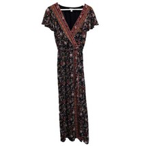 Xhilaration Size L Maxi Dress Long Floral Faux Wrap Short Flutter Sleeve... - £11.05 GBP