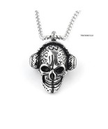 Headphones Skull Punk Rock Gothic Hip Hop Music Stainless Pendant 60cm Box Chain - $19.80