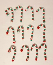 Hand Beaded Pipe Cleaner Candy Cane Ornaments Decorations Red White Green 12 Pc - £5.50 GBP