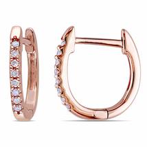 SwaraEcom 0.15 Ct.t.w Round Diamond Cz Huggie Hoop Earrings in Solid 14K Rose Go - £62.75 GBP