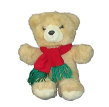 Vintage Kids of America Teddy Bear Plush 12&quot; Christmas Fleece Scarf Stuf... - £9.45 GBP