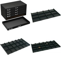 Black FindingKing 5-Drawer Jewelry Case w/ 5 Black Faux Leather Trays (Varied) - £96.06 GBP