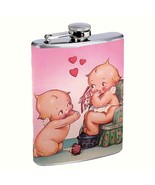 Vintage Heart Valentine Cherub Doll Flask 8oz Stainless Steel Pink - $20.24 CAD