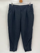 Garnet Hill Women&#39;s Linen Pants Sz 12 Black Pleated Tapered Leg Pull On - $29.40