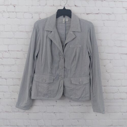 St Johns Bay Jacket Womens Medium Gray White Pinstripe Stretch Pockets B... - $19.99