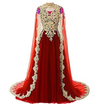 Custom Made Gold Lace Vintage Long Prom Evening Dress Wedding Gown with Cape Win - $214.82