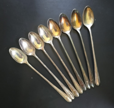 Vtg Set Of 8 Wm Rogers Art Deco Pattern Ice Tea Spoons Silverplate silve... - $413.18 MXN