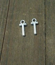 2 Letter T Charms Alphabet Pendants Uppercase Antiqued Silver - $1.70