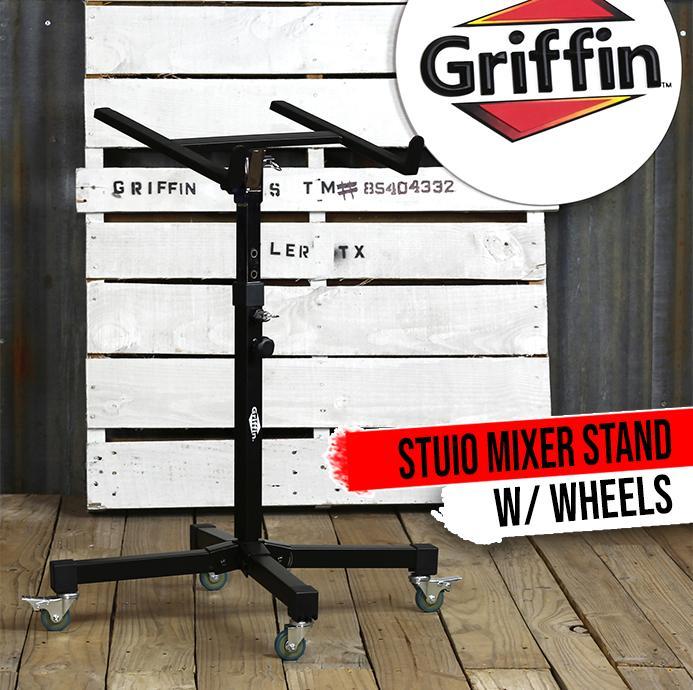 Studio Mixer Stand DJ Cart by GRIFFIN | Rolling Standing Rack On Casters with Ad