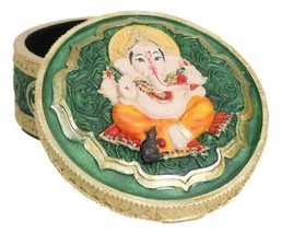 Ganapati Lord Ganesha Mandala Flower And Ohm Sign Decorative Round Trinket Box - £20.42 GBP