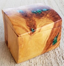 Vintage Trinket Box Inlaid Gold Wood Burl Turquoise Malachite Azurite Canada - £332.62 GBP