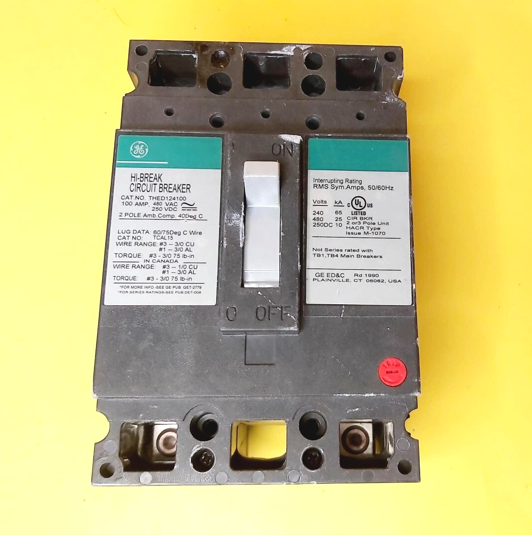 ⚡ GENERAL ELECTRIC GE THED124100 100A 2POLE 480V 250VDC BOLT-ON CIRCUIT ... - $95.00