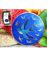 Celtic Lands Sea Gems Swallow Bird Glass Enamel Round Brooch Pin Boxed - £21.67 GBP