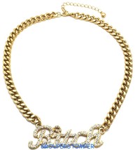 Bitch Necklace New with Crystal Rhinestones Pendant 16 Inch Cuban Link Chain - £34.48 GBP