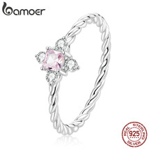 925 Silver Pink Square Zirconium Twisted Ring for Women 3 Size Available Simple  - $21.85