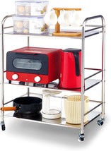 Stainless Steel Cart With Wheels 3 Tier Kitchen Cart With Storage Metal Rolling - £62.26 GBP