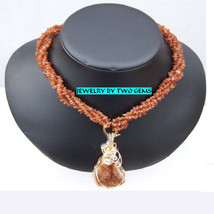 Wn21 14kt gf wire wrap necklace  with hessonite and citrine gemstones  - £81.28 GBP