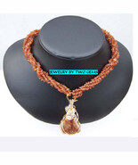 Wn21 14kt gf wire wrap necklace  with hessonite and citrine gemstones  - $139.79 CAD