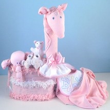 Gentle Giraffe Diaper Cake Baby Girl Gift - $168.00