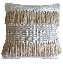 Cream Tassel Cushion Cover Bohemian Boho Chunky Beige Cotton Handmade Lu... - $29.11