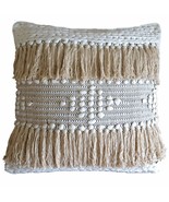 Cream Tassel Cushion Cover Bohemian Boho Chunky Beige Cotton Handmade Lu... - £23.32 GBP