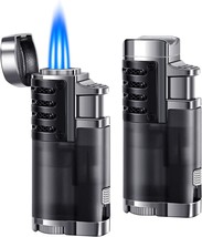 Lcfun Torch Lighter 2 Pack Black Triple Jet Flame Butane Lighter Refillable - £32.97 GBP