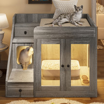 Cat Litter Box Enclosure With Light, Hidden Litter Box Furniture With 2 ... - $2,758.80 MXN