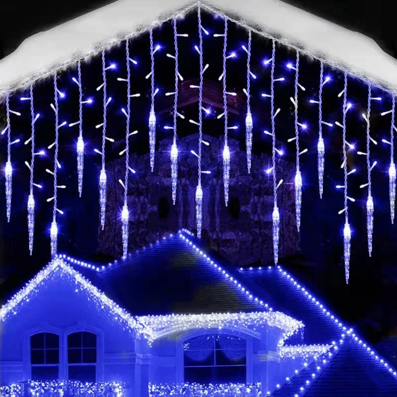 Christmas LED Lights Street Gar Curtain Outdoor Waterproof 8 Modes Flashing Ice  - £67.17 GBP