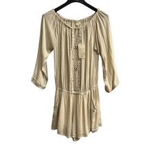 Surf Gypsy Romper Womens L Ivory Gauzy Off Shoulder Crochet Detail Boho ... - $45.46