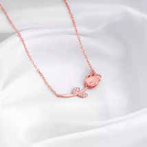 925 Silver Rose Gold Pink Quartz Flower Necklace for Women Zircon Rhodium Plated - $99.00